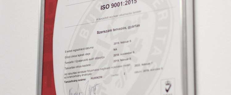 Cégünk ISO 9001 : 2015 minősítést szerezett